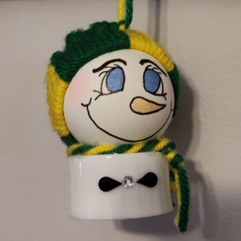 Light Up Green and Yellow Beanie Wearing Snowman Ornament, Visor Decorations